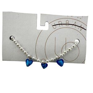 Urban Outfitters Pearl & Blue Heart Charm Necklace